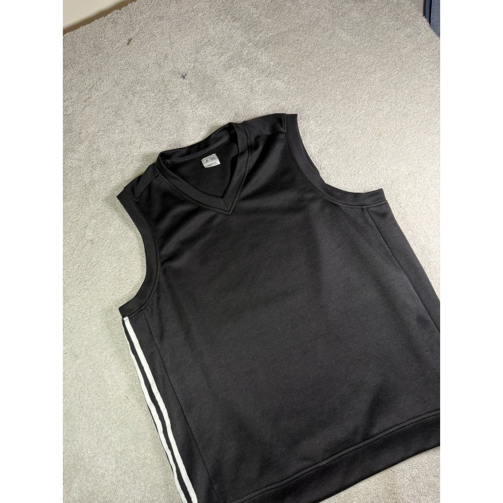Adidas Golf ClimaLite Sweater Vest Knit Black V-Neck 3 Stripe Pullover Men's 2XL